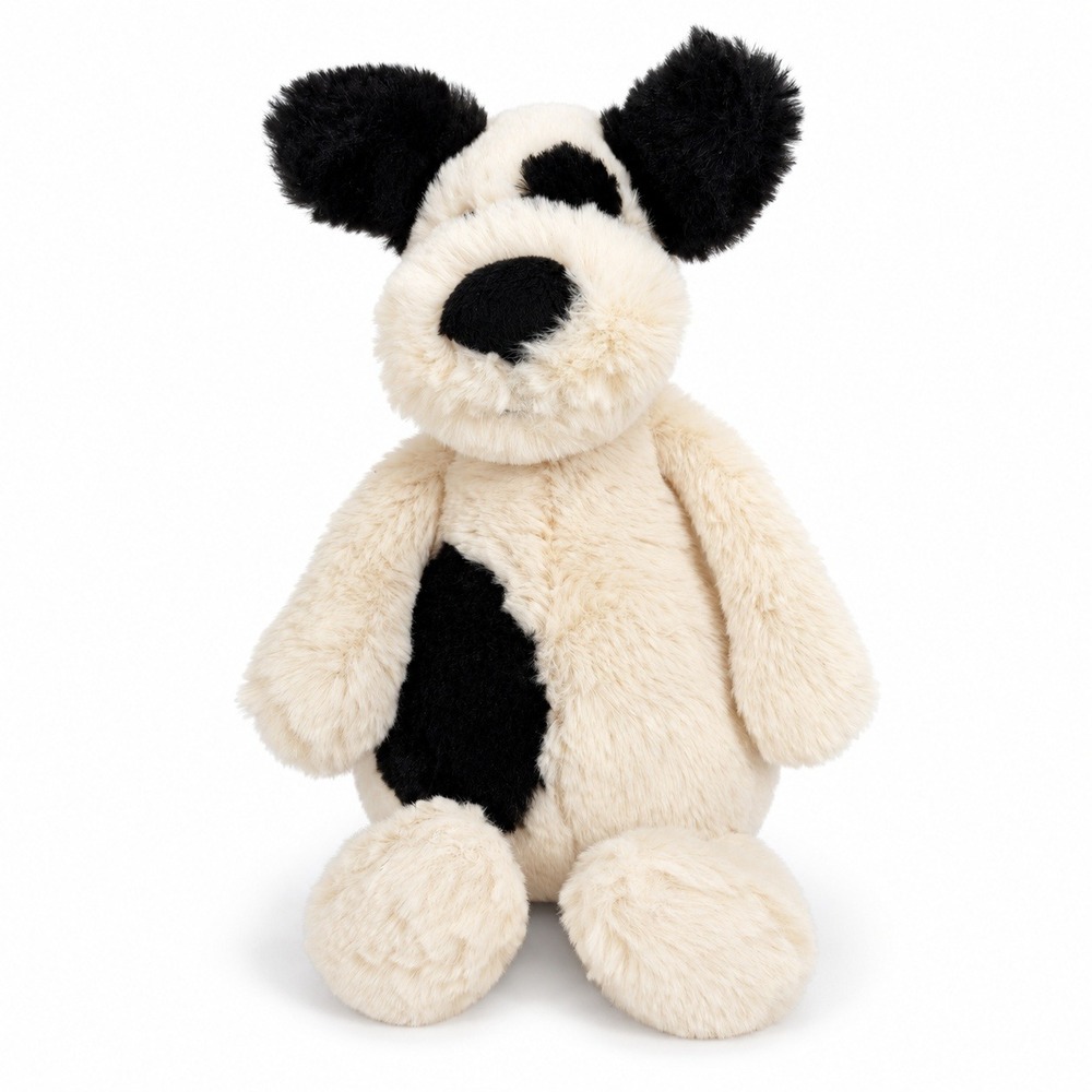 Jellycat 8 in Small Bashful Puppy Dog Cream Black Spotted Plush Stuffed Animal
